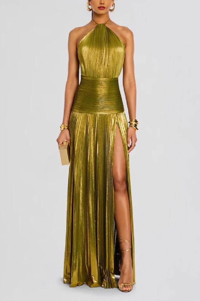 Sheath-Column Floor Length Bronzing Fabric Wedding Guest Dress 924470310173 - 7 Days / Golden / XS - COCOMELODY